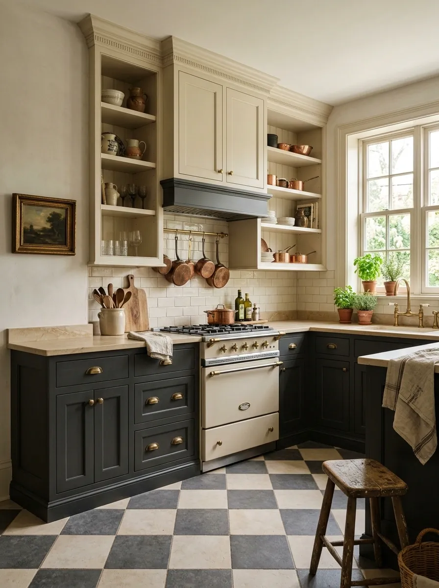 Black Lower Cabinets With Warm Ivory Uppers