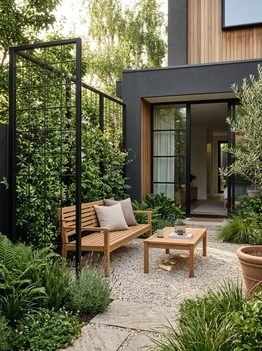 Black Metal Grid With Climbing Plants