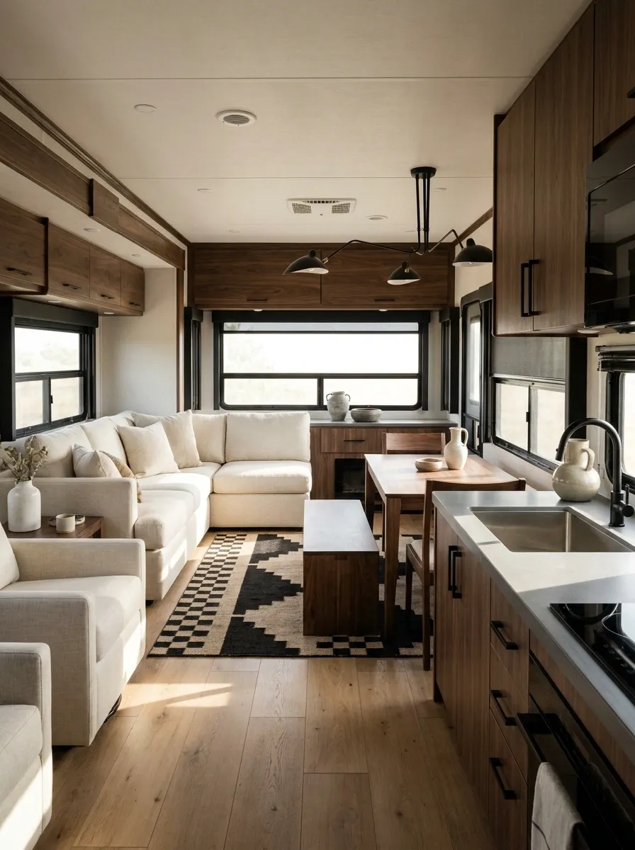 Black, Walnut, and Cream Contemporary RV