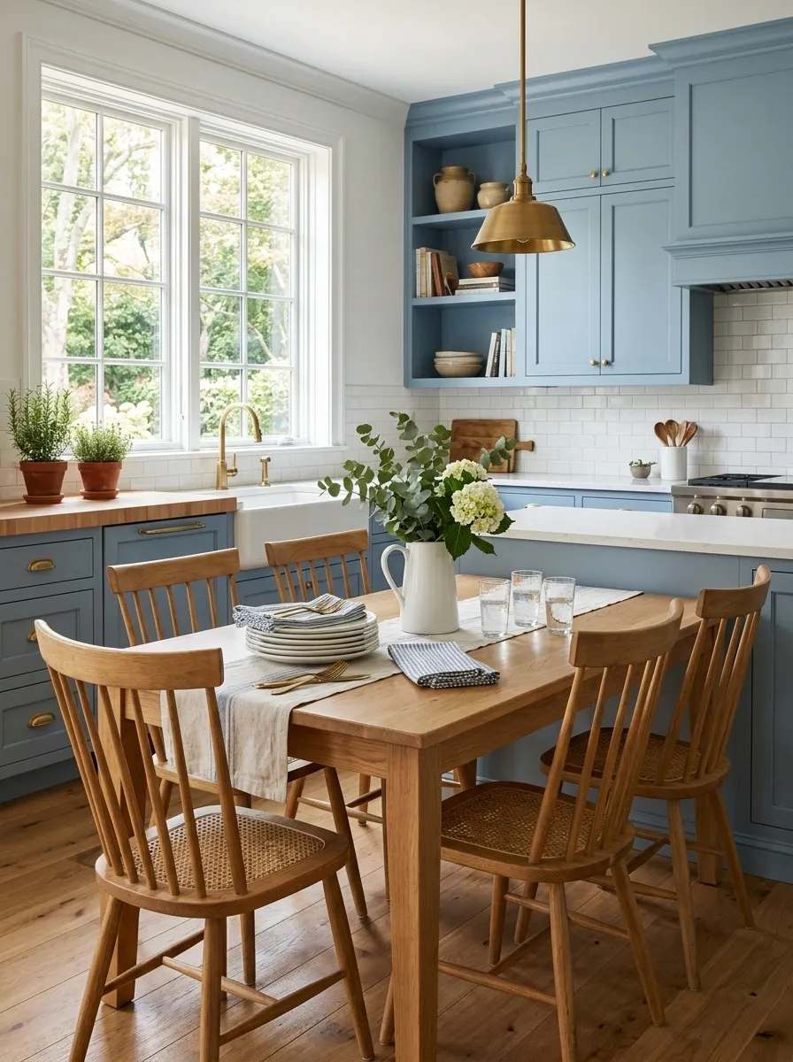 Blue-and-White Kitchen With Classic Table Styling