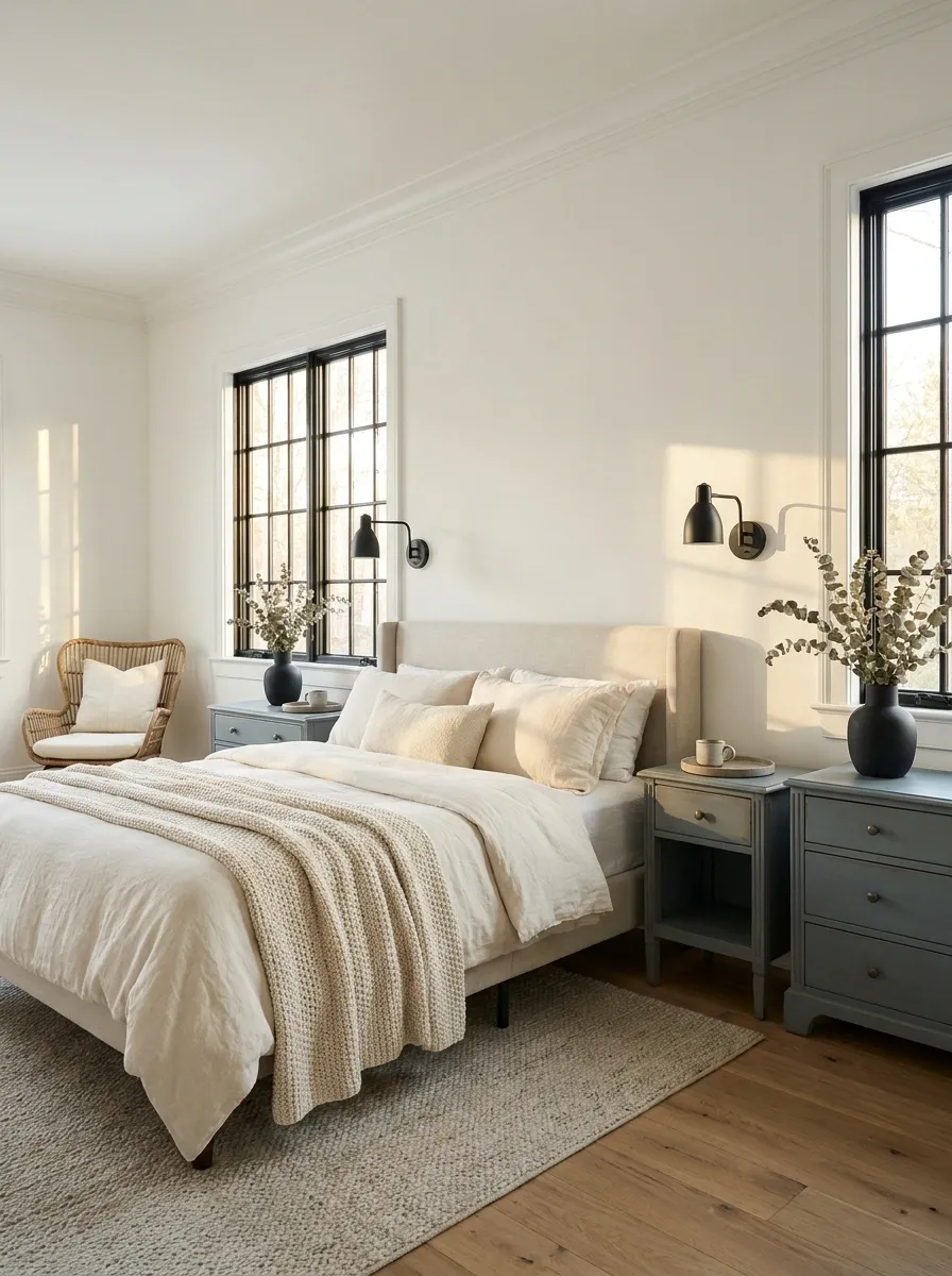 Blue-Gray Furniture With Black Window Frames