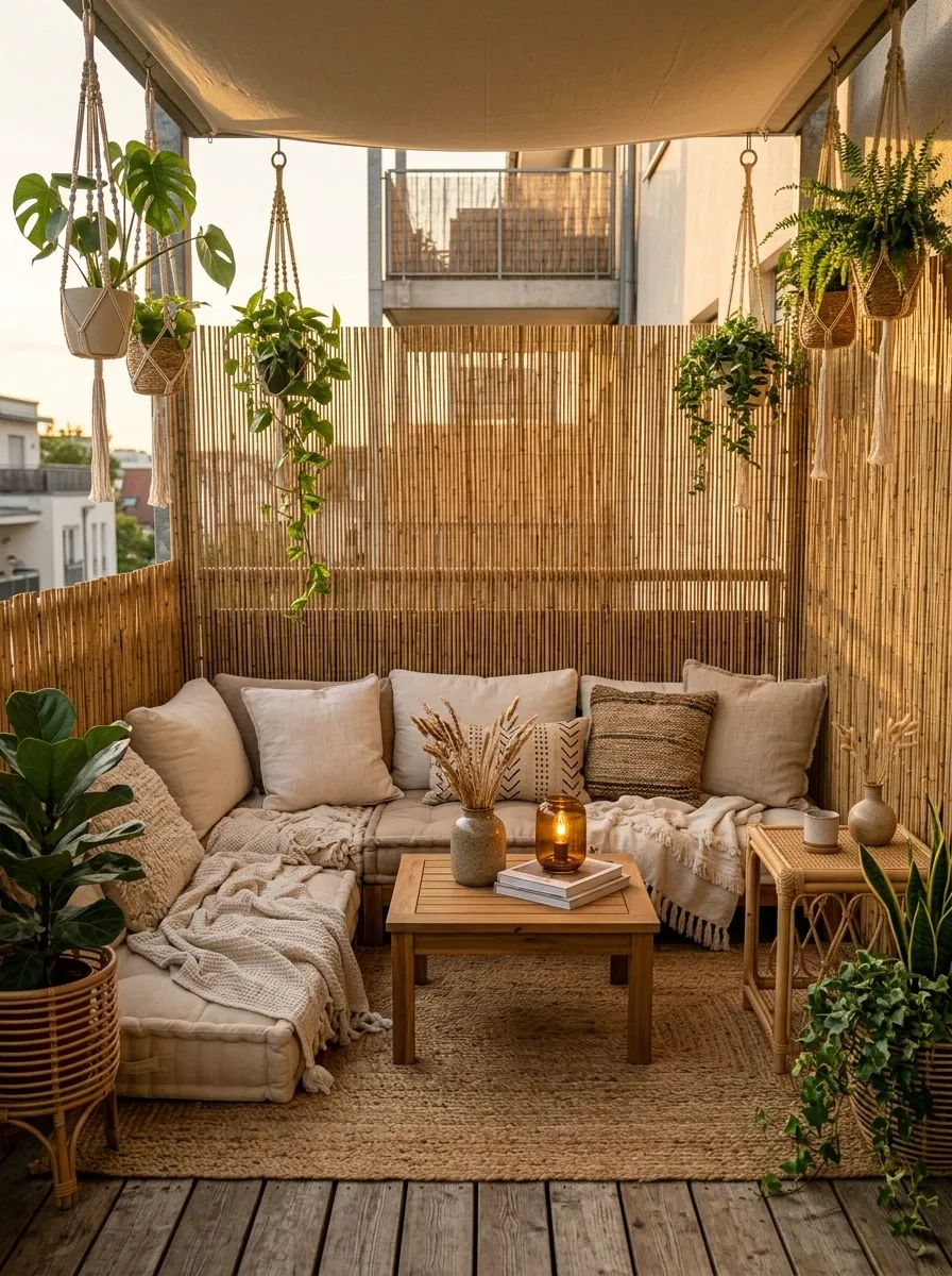 Boho Balcony With Layered Woven Screening