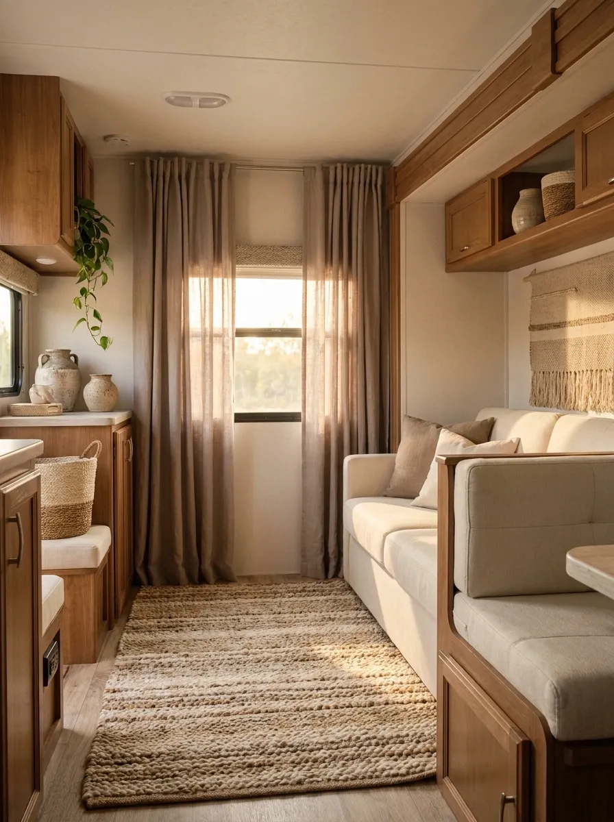 Boho Taupe Curtains With Woven RV Textures