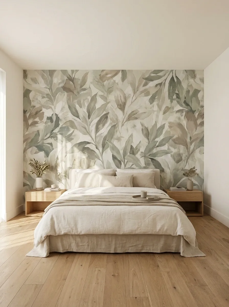Bold Wallpaper Behind the Bed With Quiet Surroundings