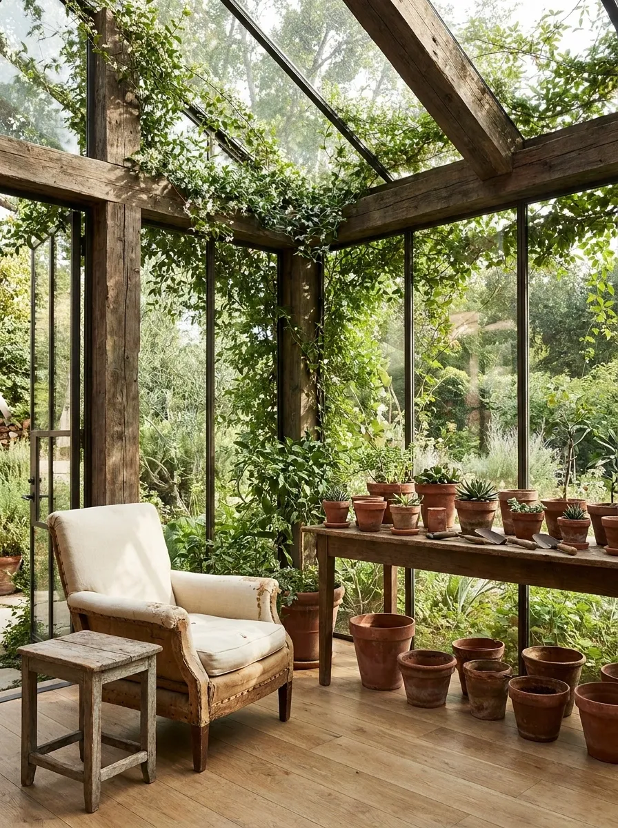 Botanical Greenhouse-Style Garden Room With Vintage Details
