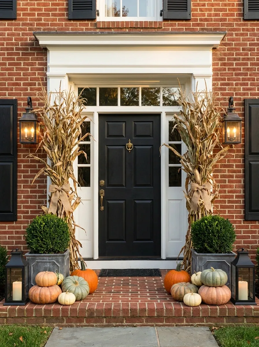 Brick Colonial Entry With Formal Corn Stalk Framing