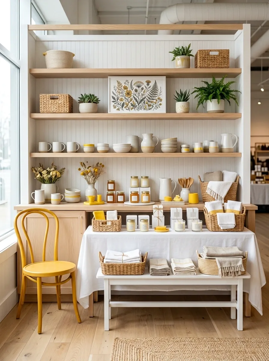 Bright Lemon Market Booth With White and Natural Wood