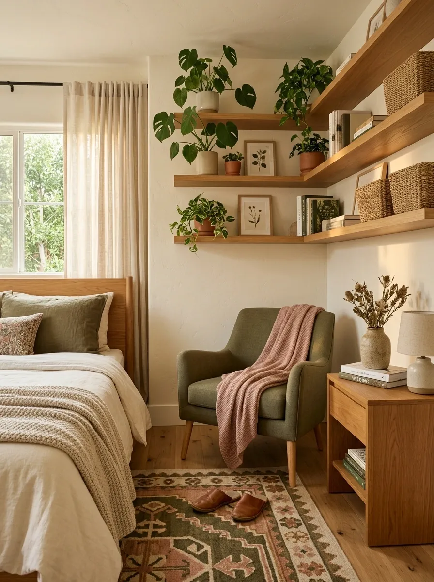 Bring in Olive Green for a More Earthy Pink Bedroom