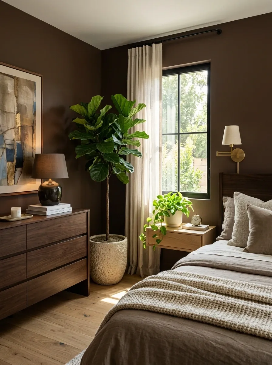 Bring in Plants to Refresh a Deep Brown Room