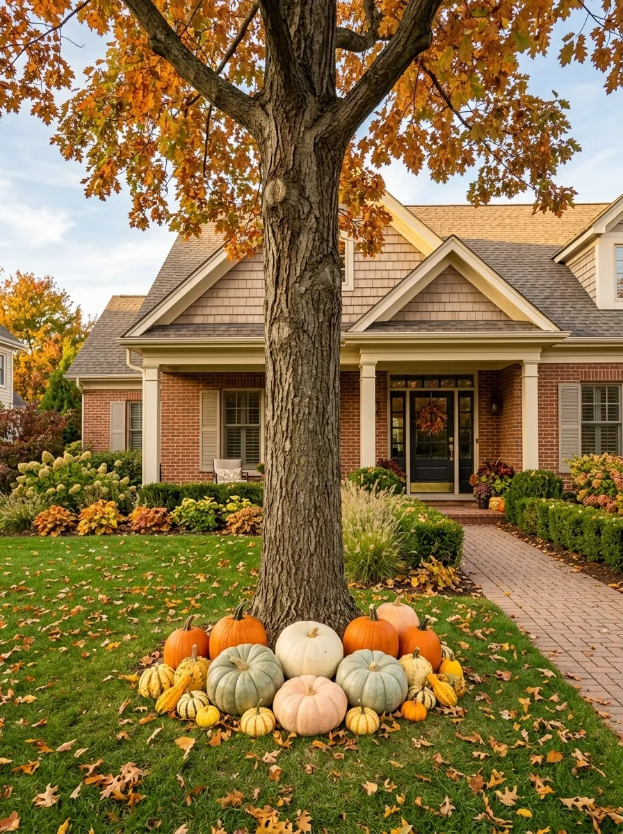 Build a Layered Pumpkin Cluster Around an Existing Tree