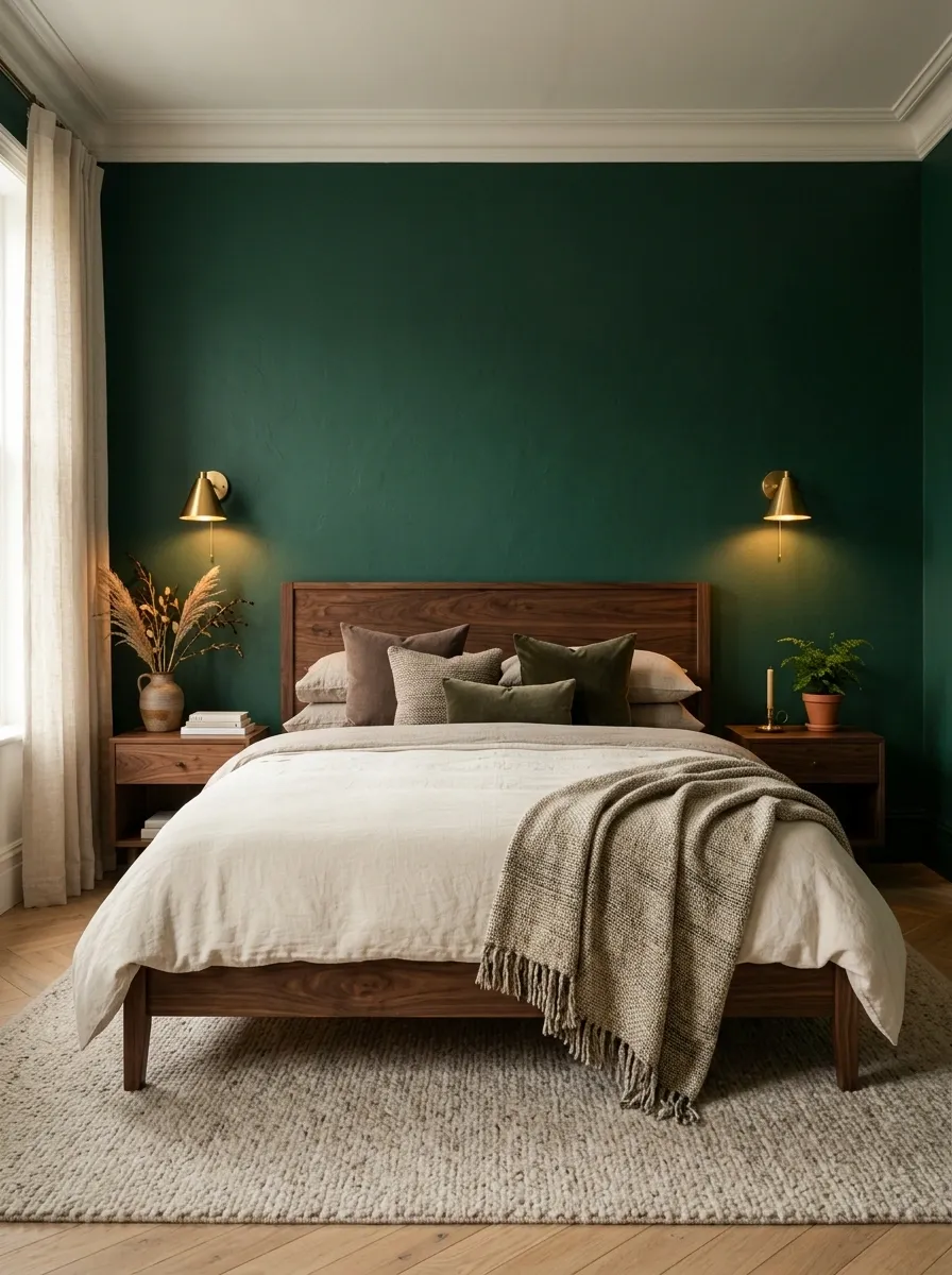 Build a Moody Emerald Bedroom With Walnut Wood