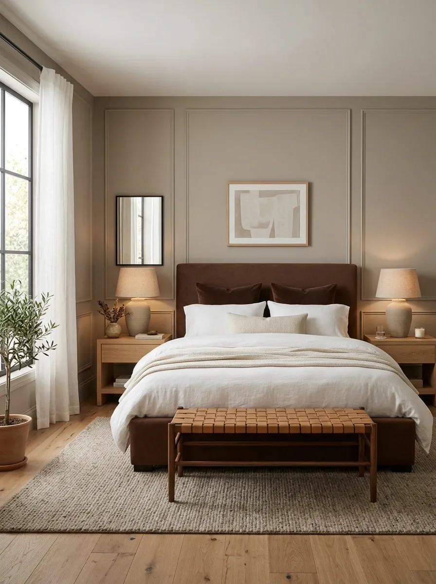 Build the Room Around a Brown Upholstered Bed