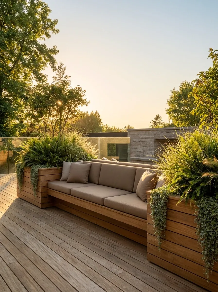 Built-In Deck Bench With Raised Planter Ends