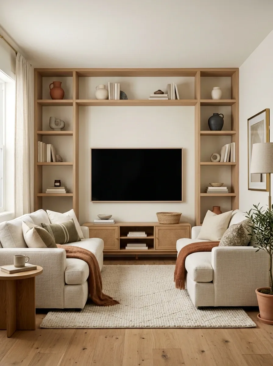 Built-In Shelves Framing a Small TV Wall