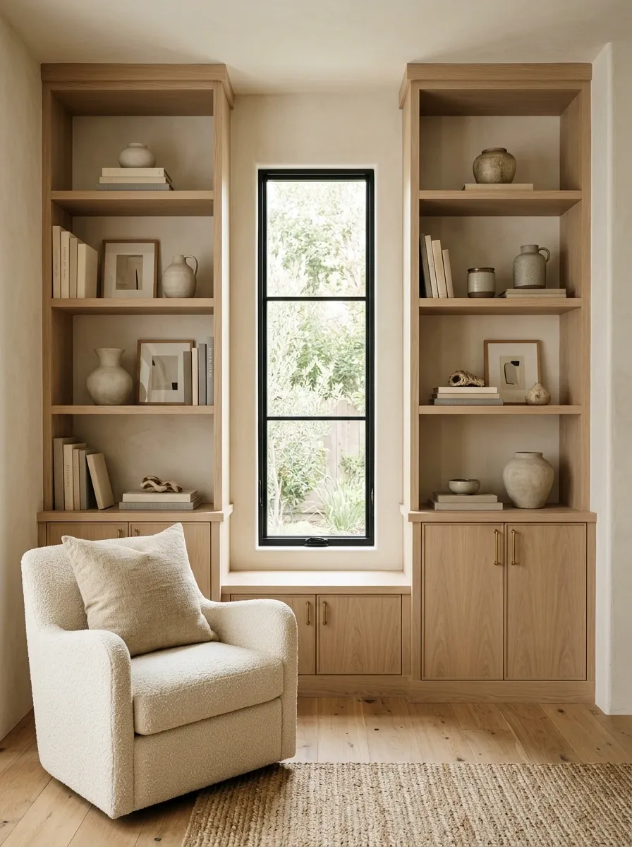Built-In Shelving Around a Narrow Window