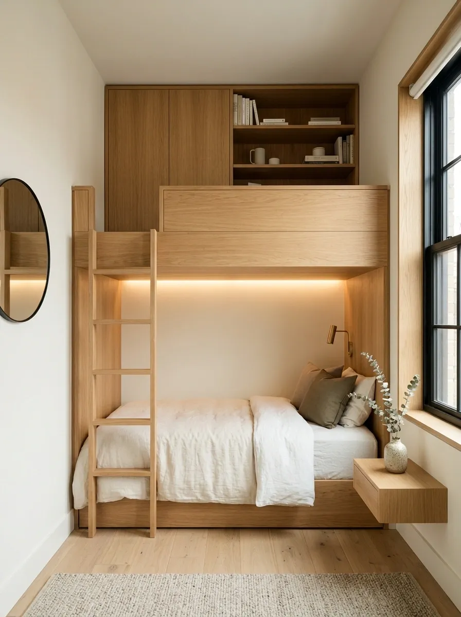 Built-In Single Bed Beneath a Lofted Storage Platform