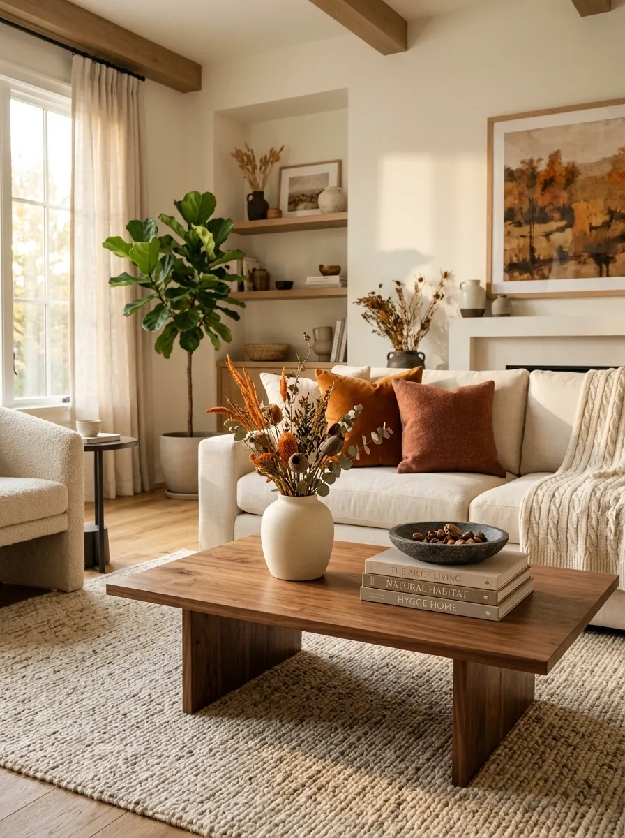 Burnt Orange, Walnut, and Cream Collected Coffee Table
