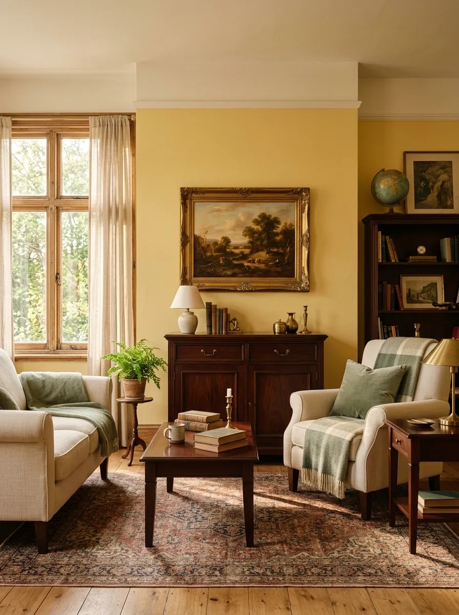 Butter Yellow Apartment With Mahogany Furniture