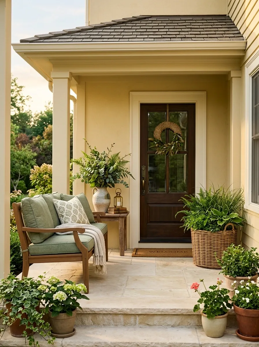 Buttercream Porch With Soft Brown and Sage