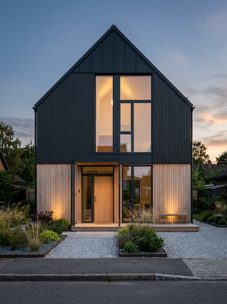 Calm Nordic-Inspired House With Black Gable and Wood