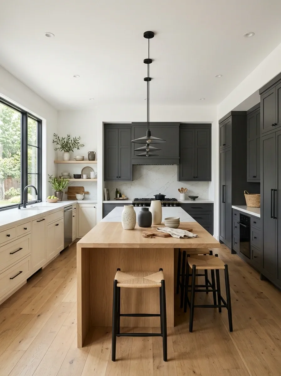 Charcoal, Cream, and Light Oak Contemporary Kitchen