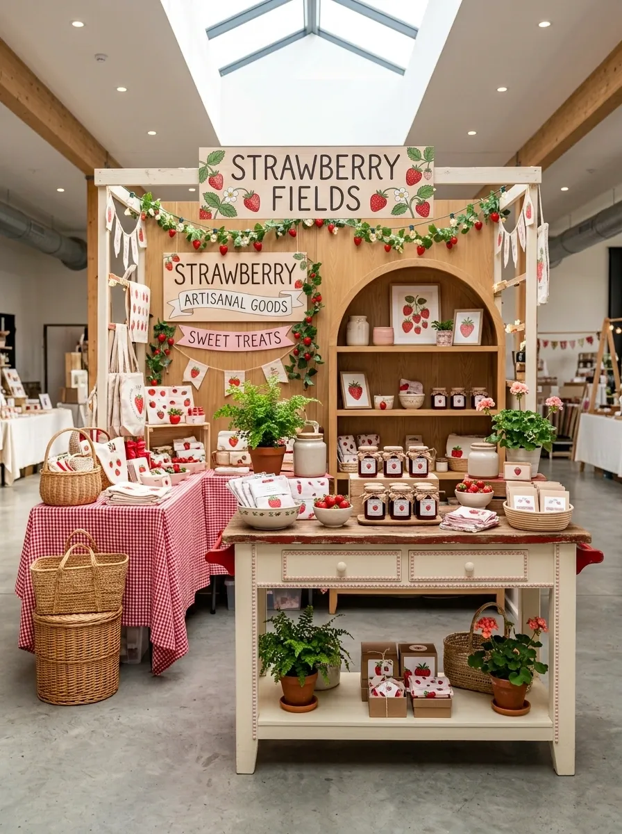 Cheerful Strawberry-Inspired Booth With Red, Pink, and Cream