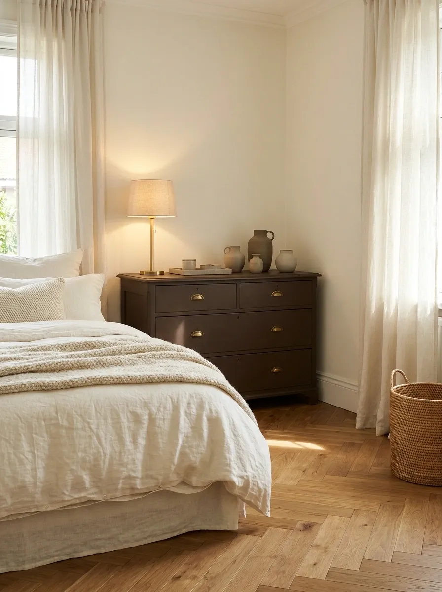 Chocolate Brown Furniture In A Cream Bedroom