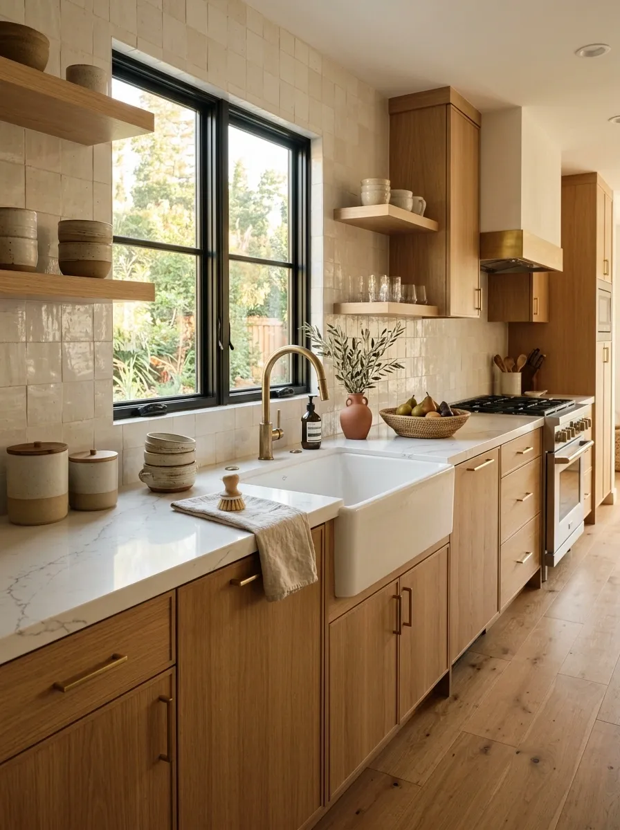 Choose a simple farmhouse-style sink without going full farmhouse