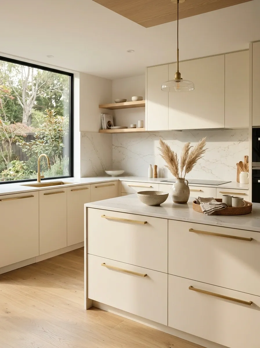 Choose long, simple cabinet pulls for a cleaner line