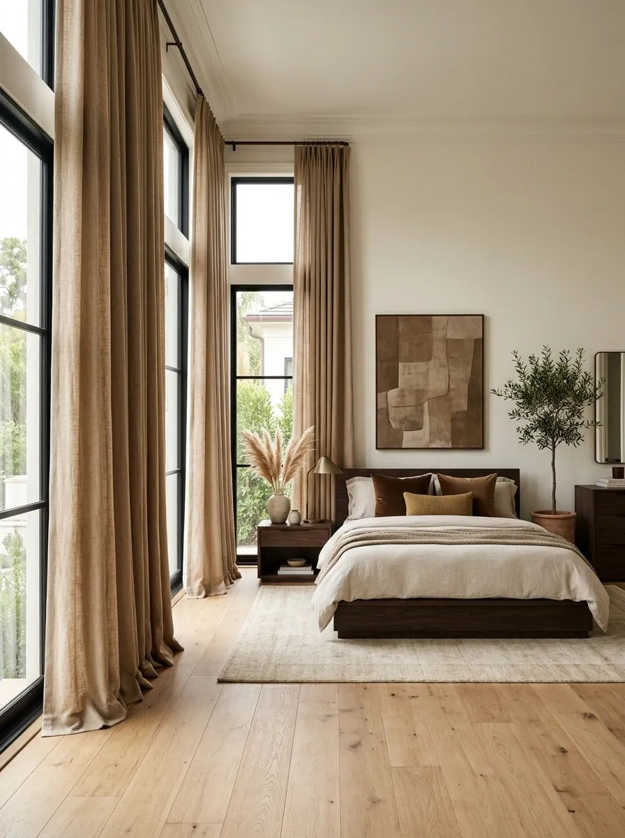 Choose Tan Curtains Instead of Heavy Brown Drapes