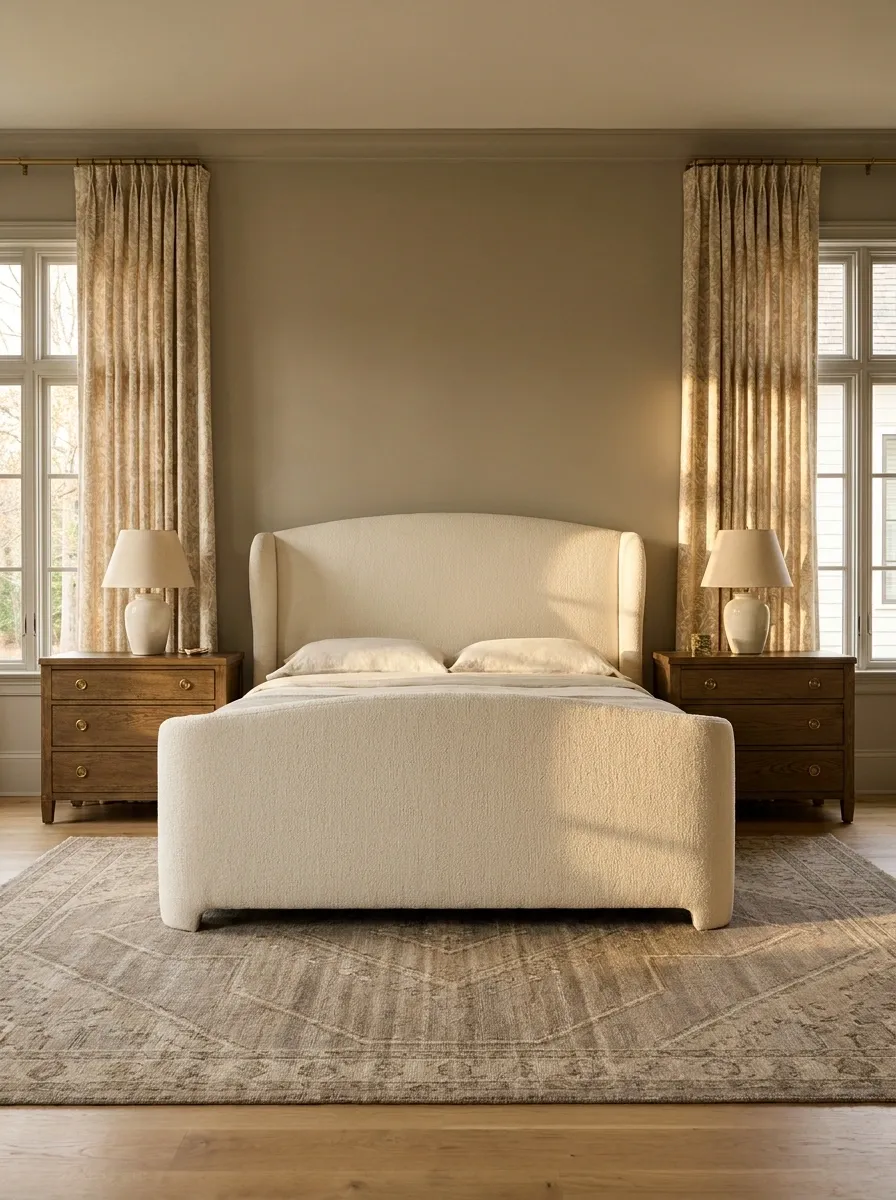 Classic Bedroom With a Sculptural Upholstered Bed