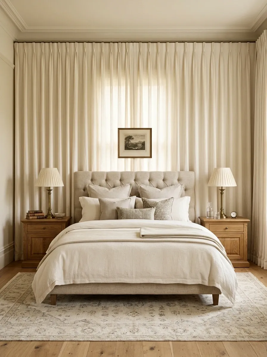 Classic Bedroom With Curtains Framing the Entire Wall
