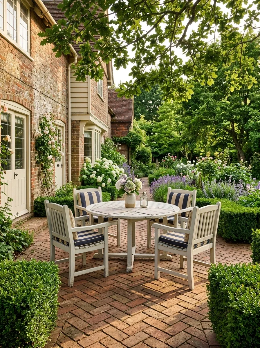Classic Brick Patio With Traditional Garden Furniture