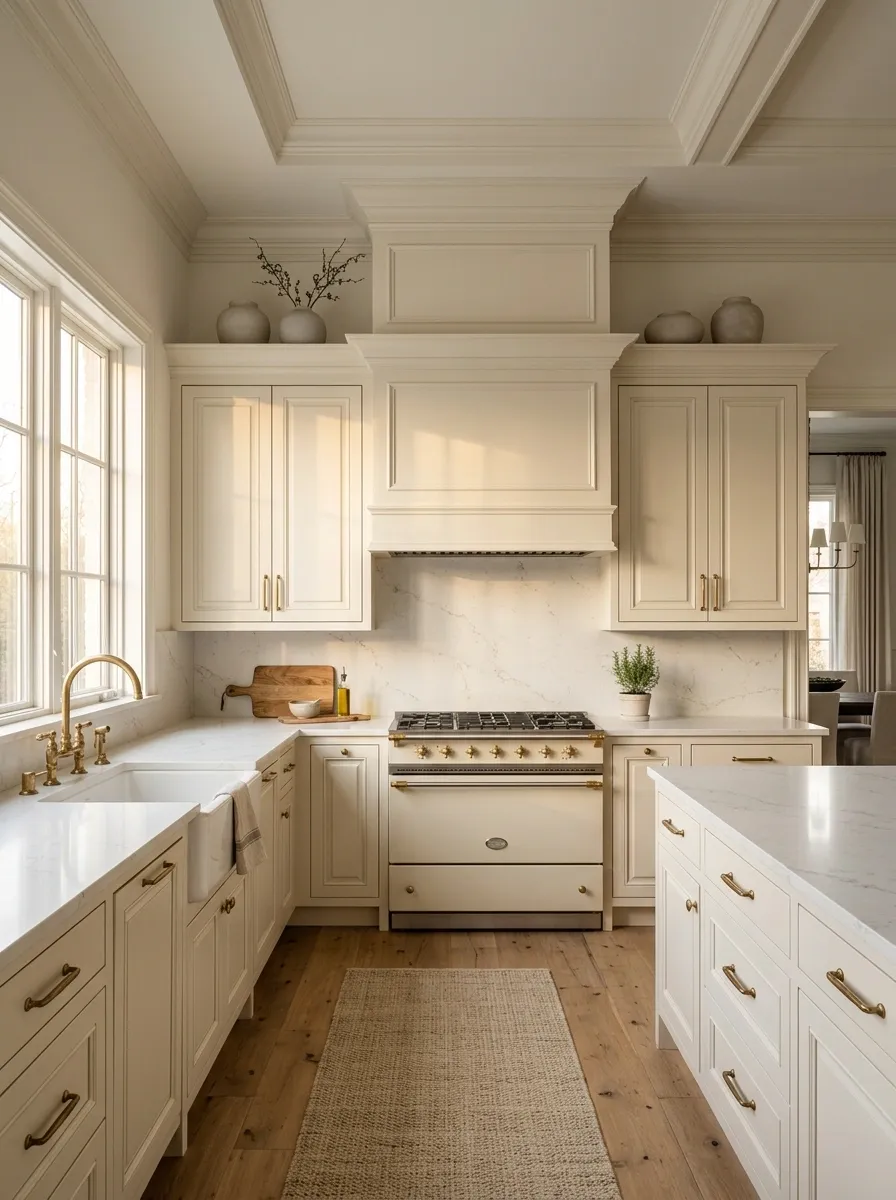 Classic Cream Kitchen With Decorative Crown Molding