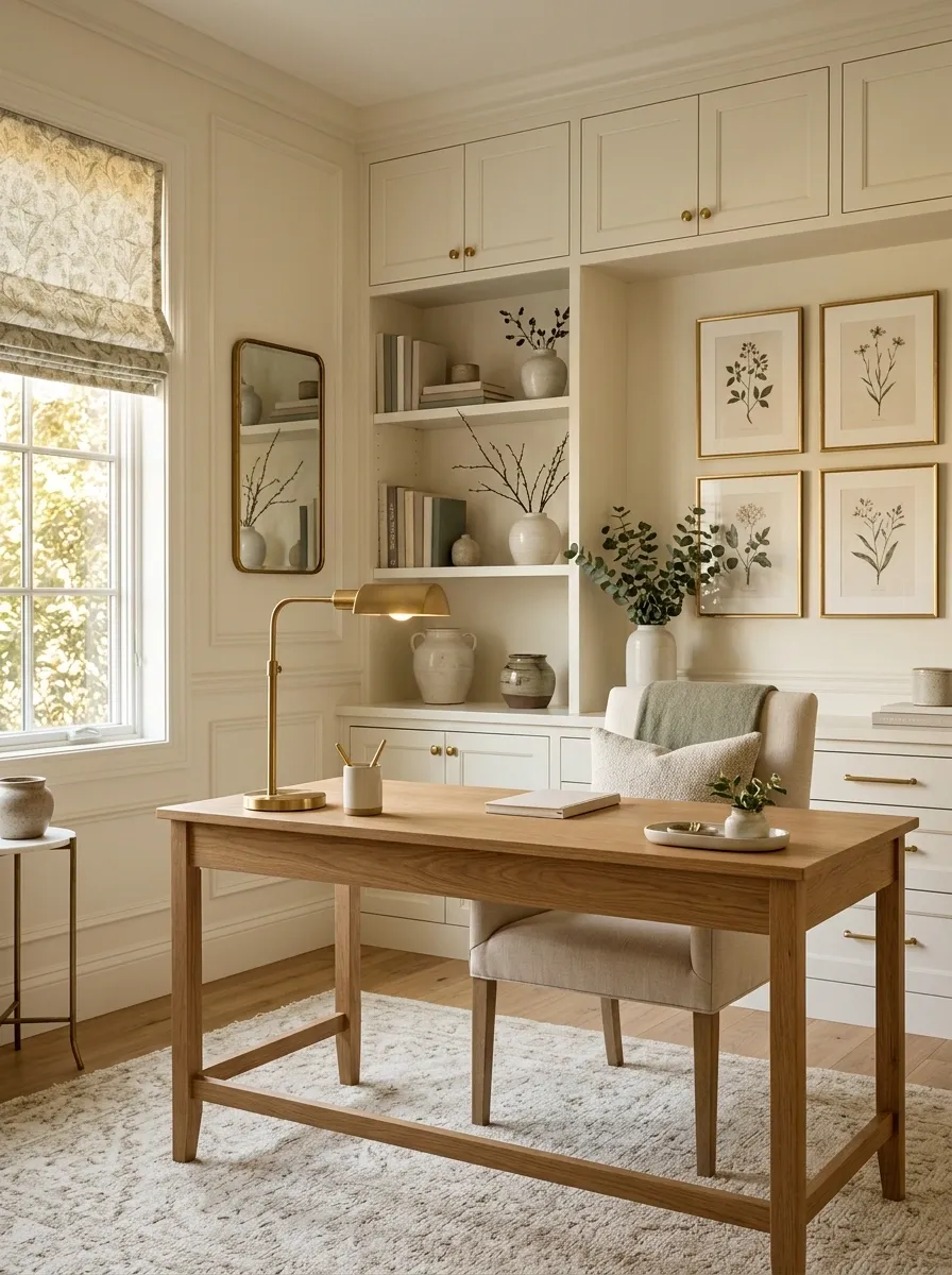 Classic Cream Office With Brass and Floral Details