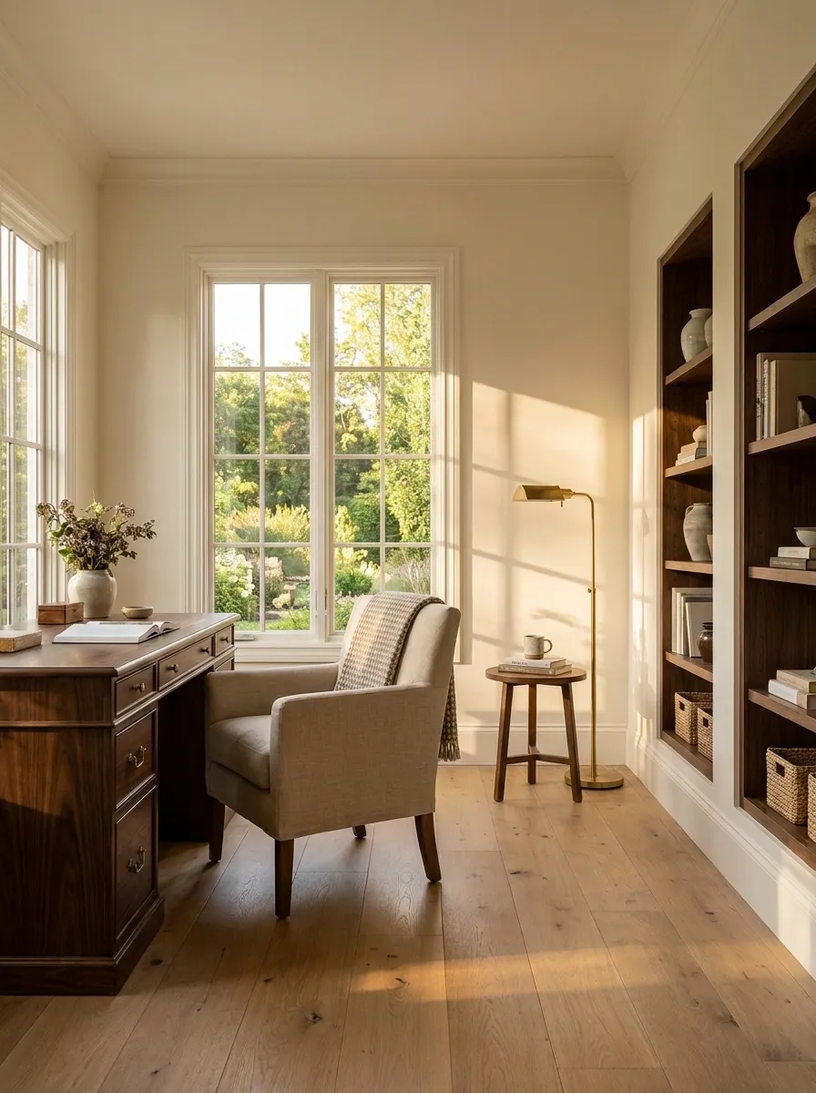 Classic Garden Studio With Cream Walls and Dark Wood