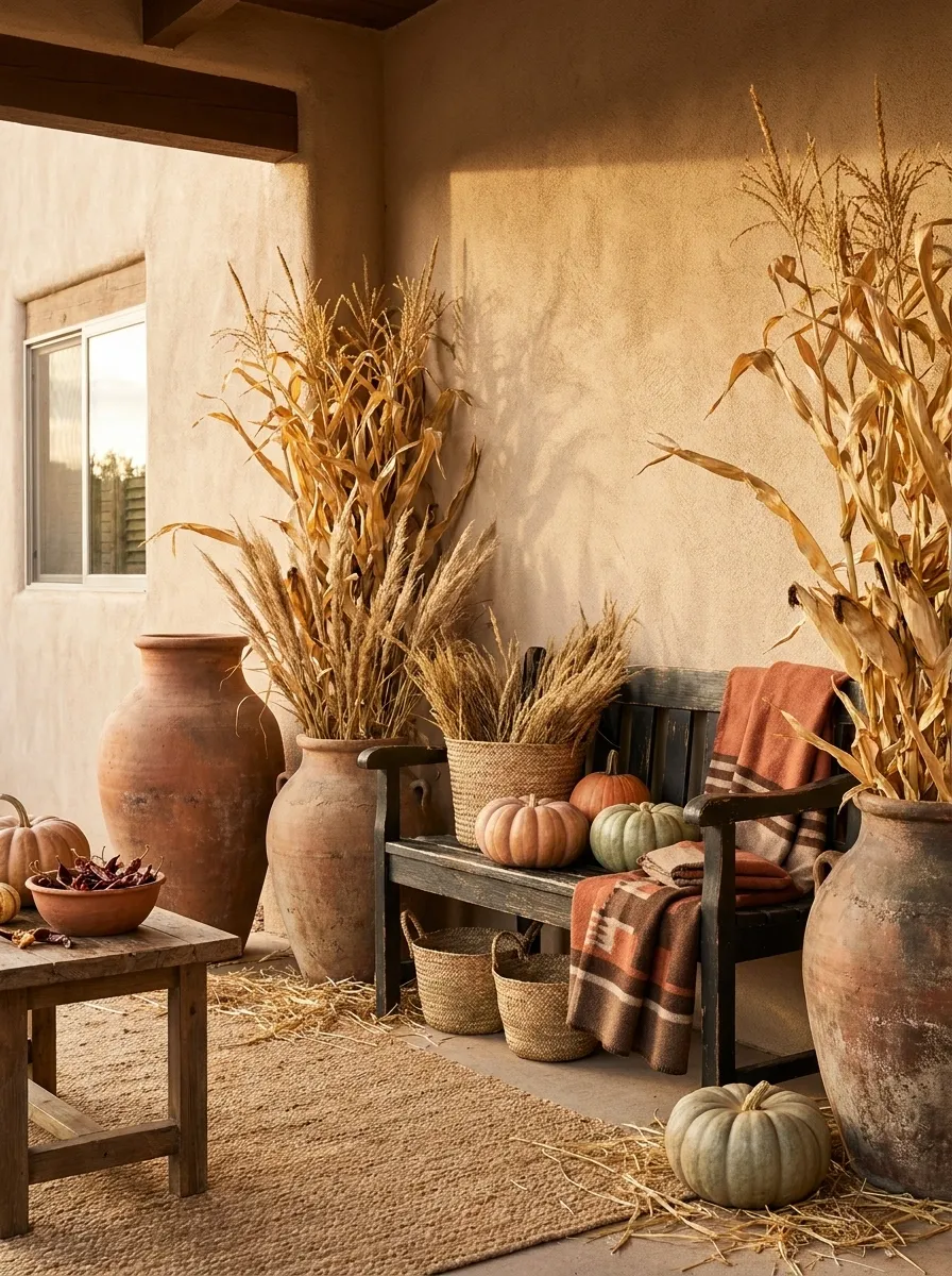 Clay-Pot Harvest Porch With Earthy Southwestern Texture
