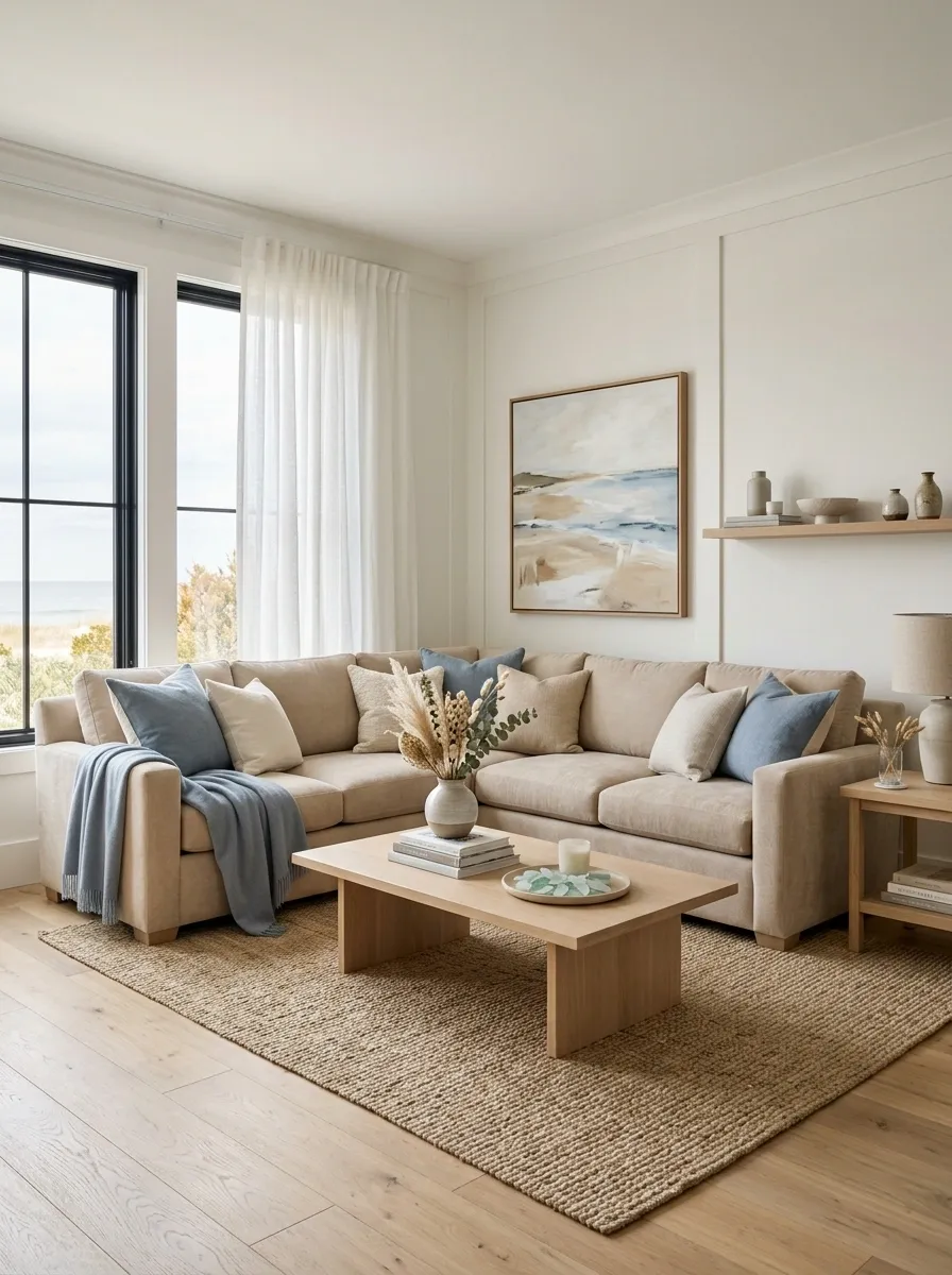 Coastal Corner Sectional With Soft Blue, Oak, and Linen