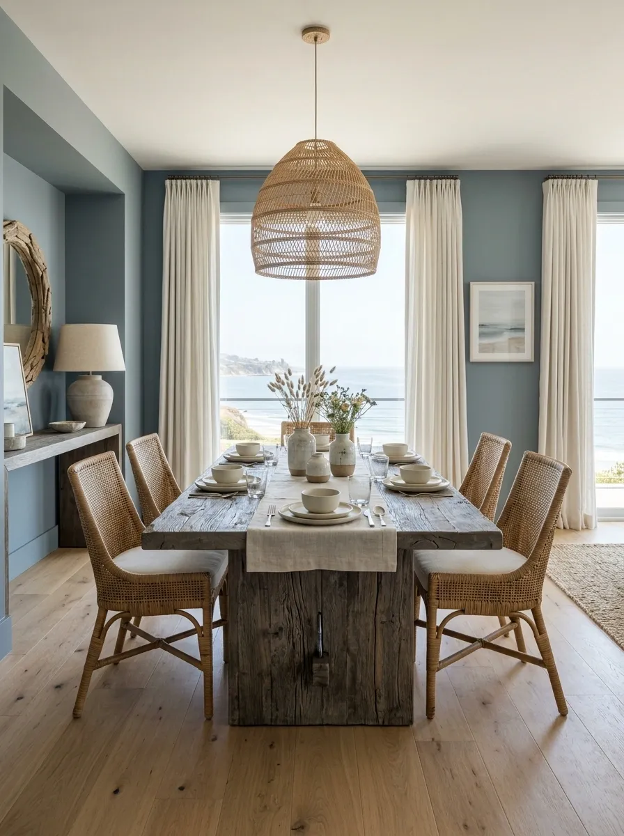 Coastal Dining Room With White Oak and Weathered Driftwood