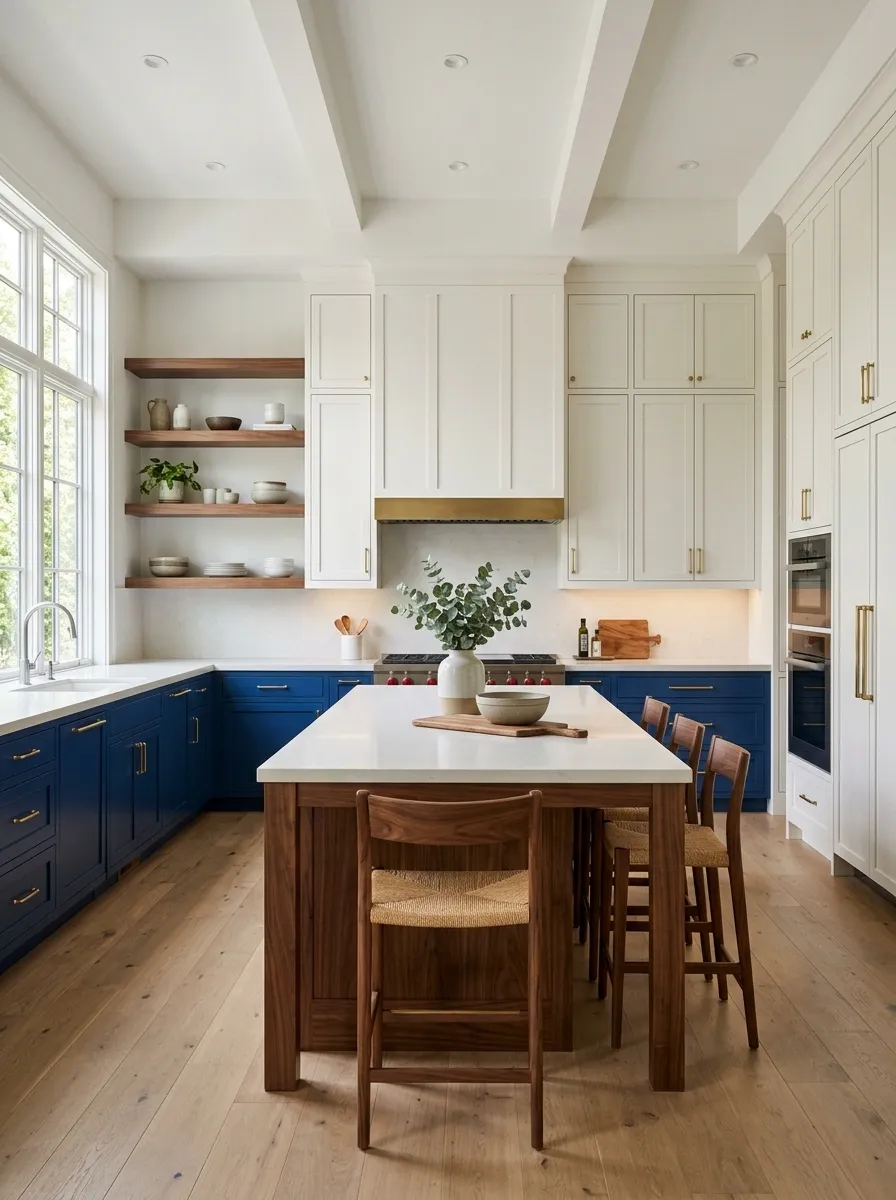 Cobalt Blue, Warm White, and Medium Walnut Statement Kitchen