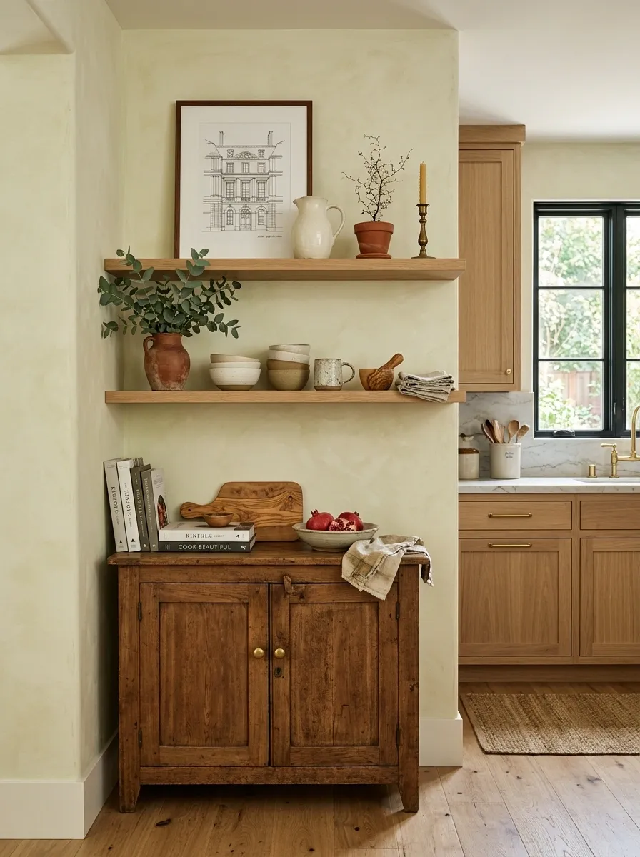 Collected Corner With Ceramics, Art, and Open Storage