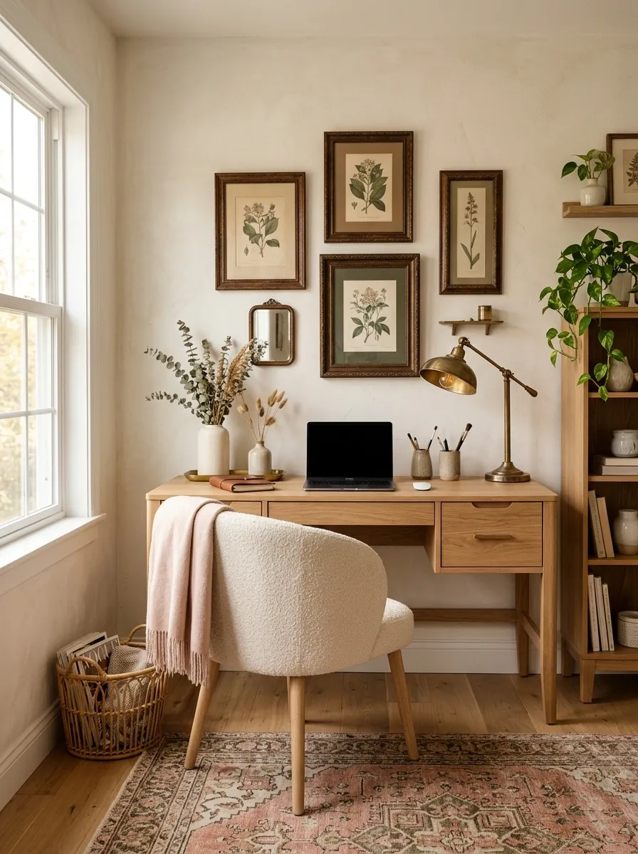 Collected Feminine Office With Vintage and Modern Pieces
