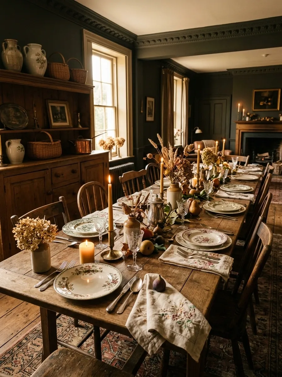 Collected Grandmother-Style Fall Table With Mixed China