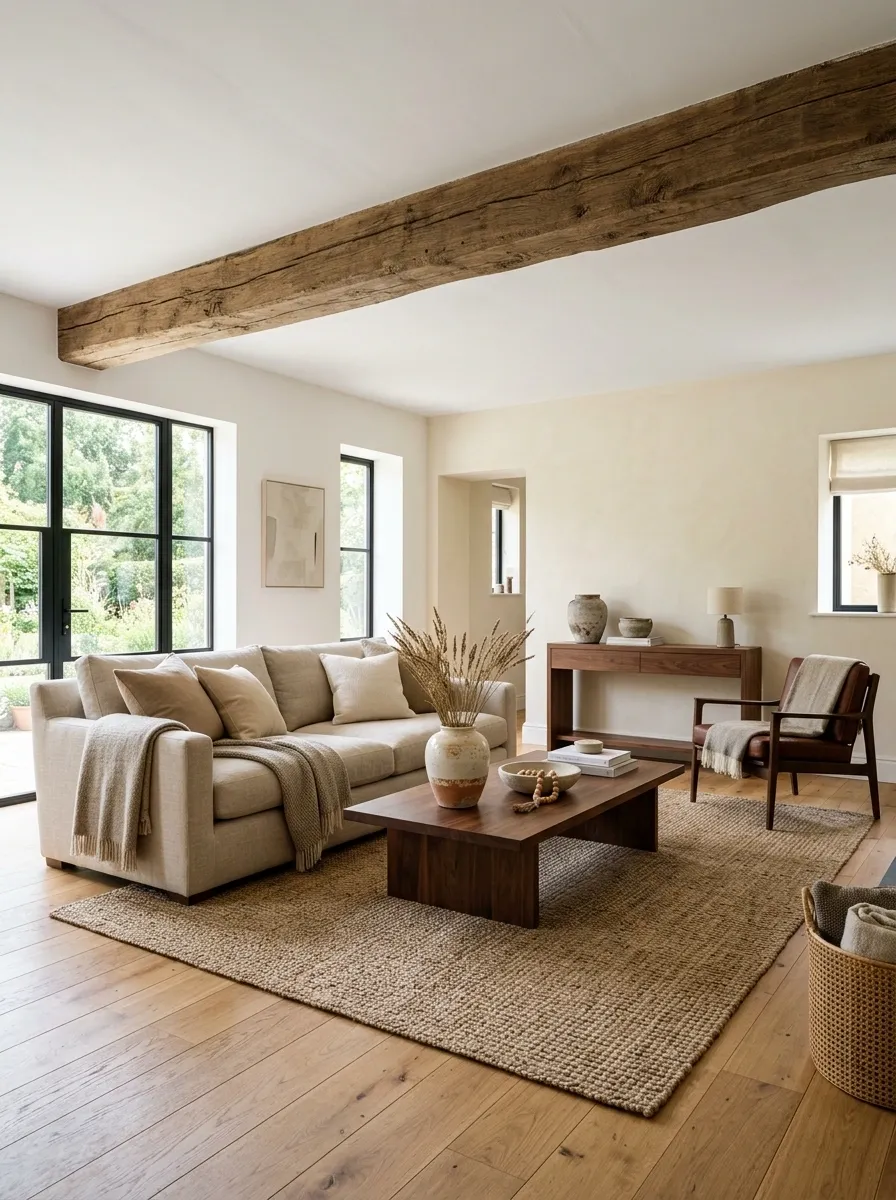 Collected Neutral Home With Oak, Walnut, and Aged Timber