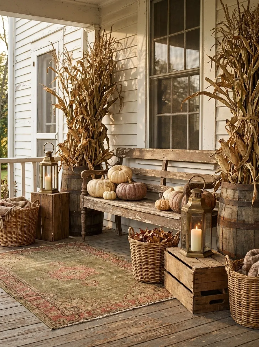 Collected Vintage Porch With Old Wood and Faded Harvest Colors