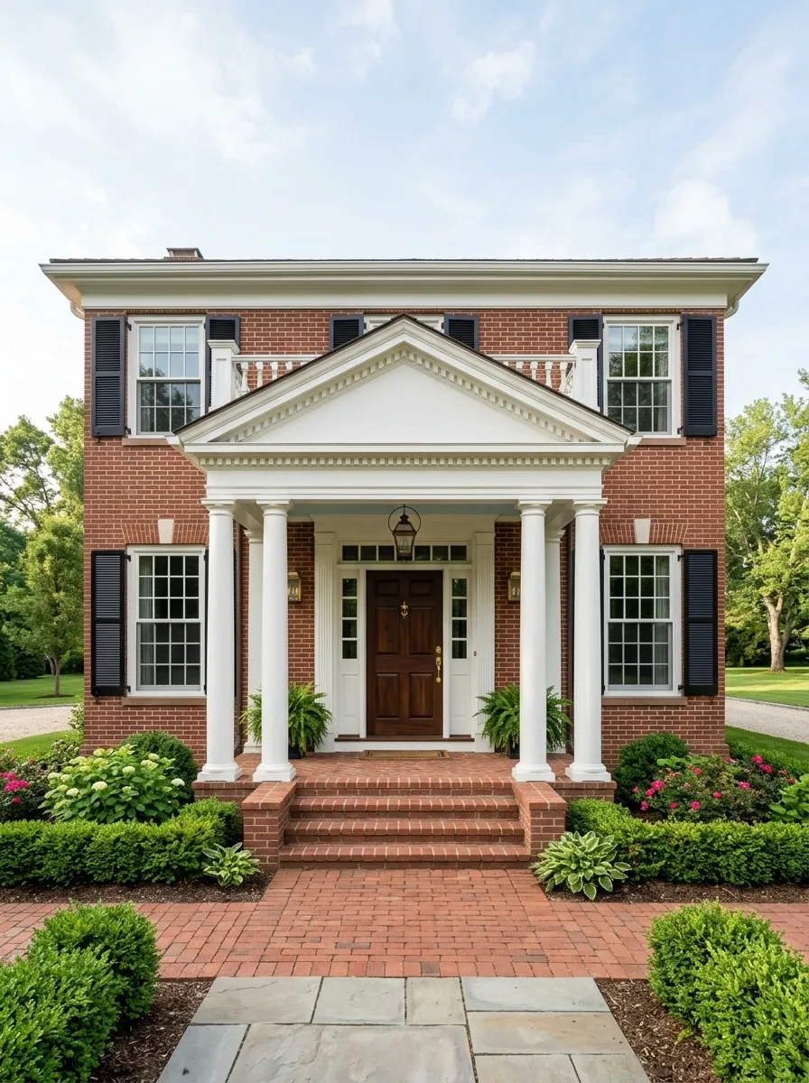 Colonial Porch With a Simple Pediment and Paired Columns