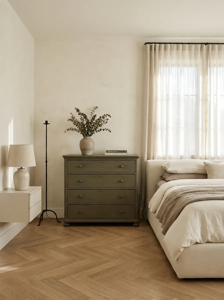 Colorful Furniture In An Otherwise Neutral Bedroom