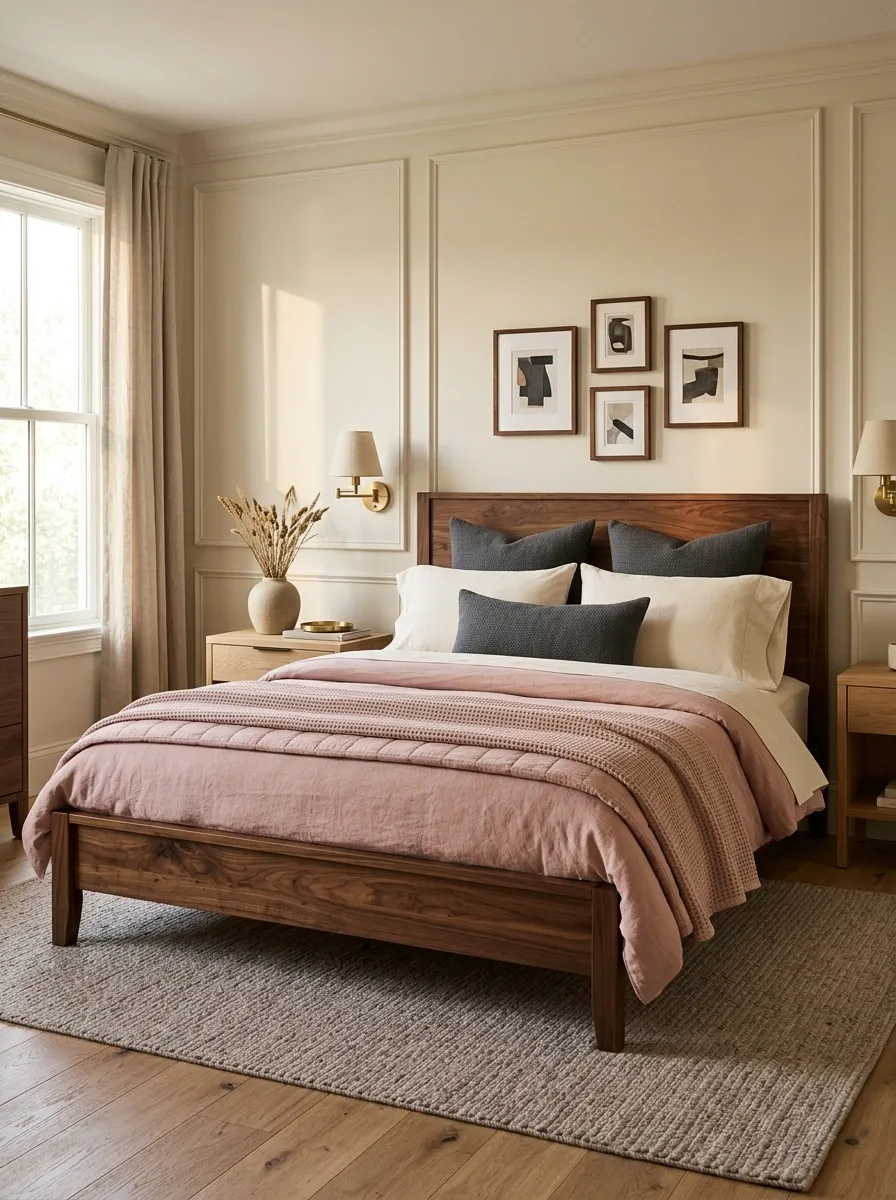 Combine Pink Bedding With a Deep Wood Bed Frame