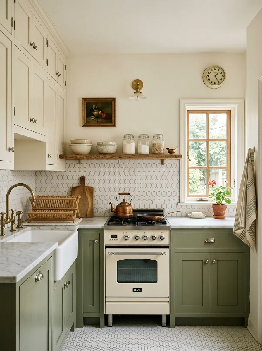Compact 1930s-Inspired Kitchen With Two-Tone Cabinets