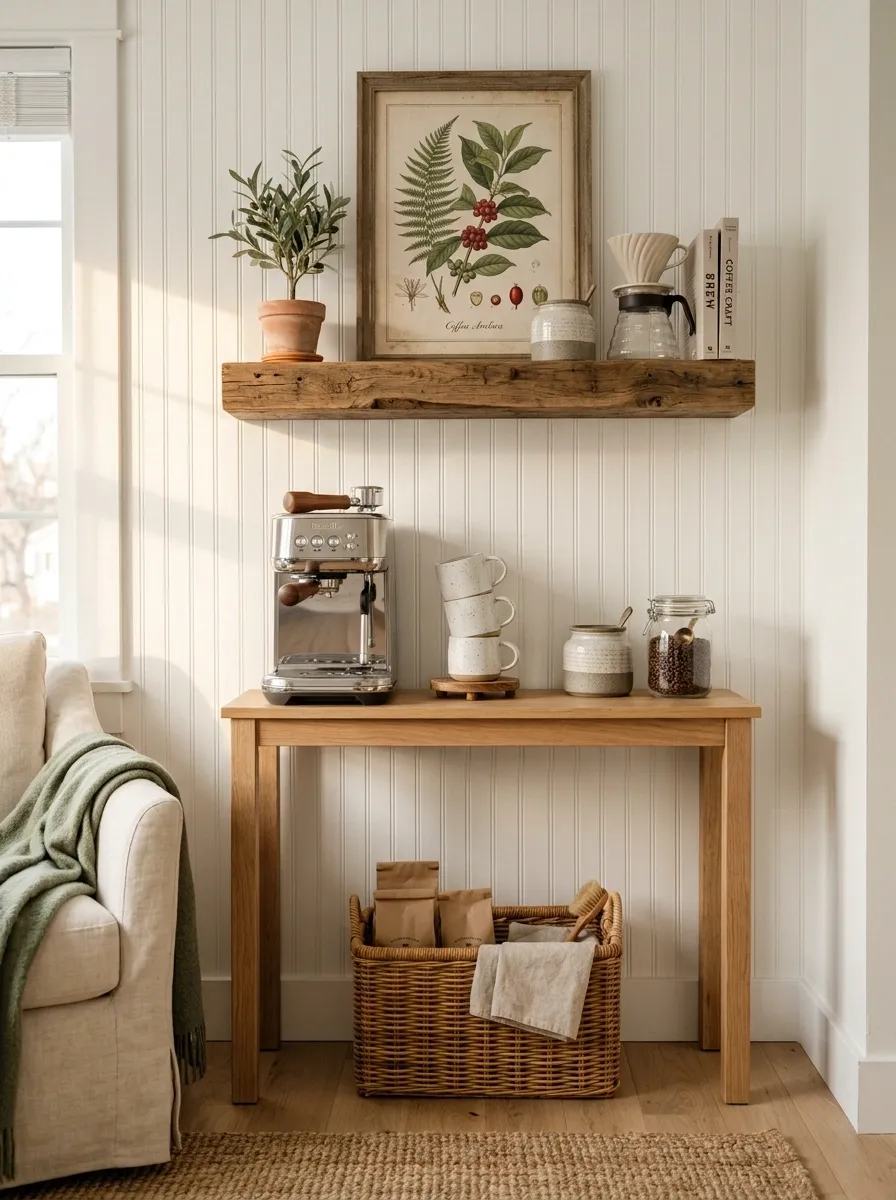 Compact Apartment Coffee Bar With Farmhouse Character